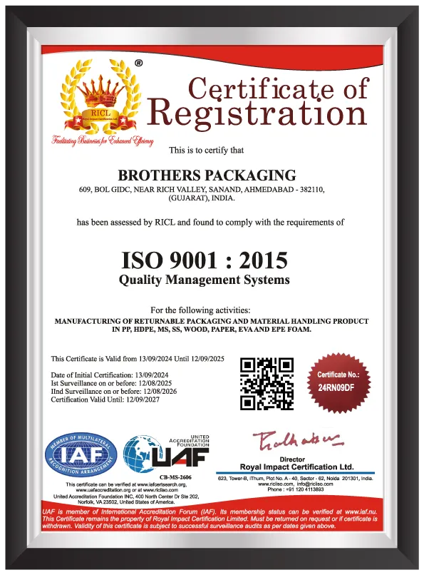 ISO 9001:2015 Certificate Brothers Packaging